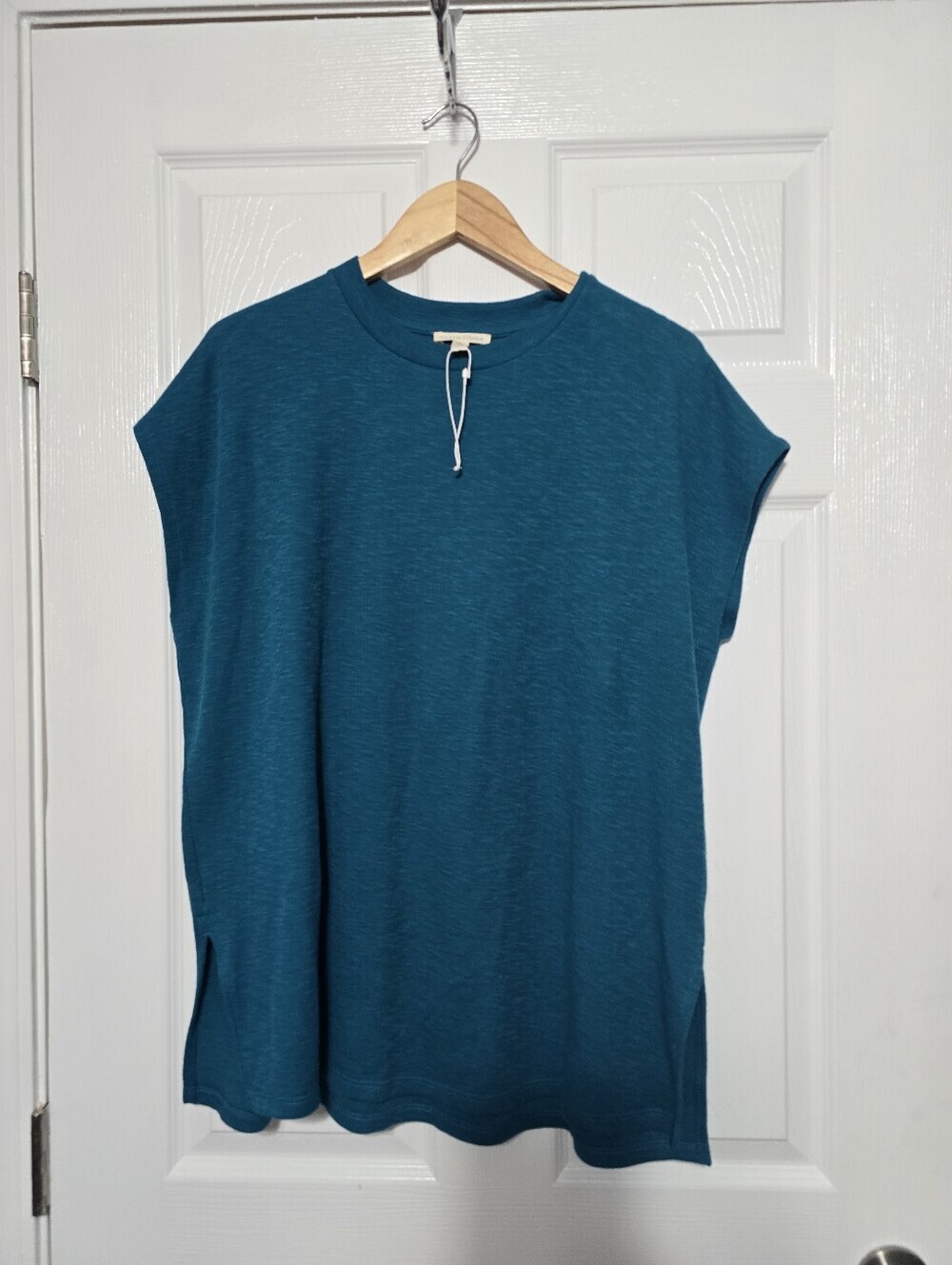 Eileen Fisher Jewel Teal High Crew Neck Organic Cotton Tunic XS Oversized Fit